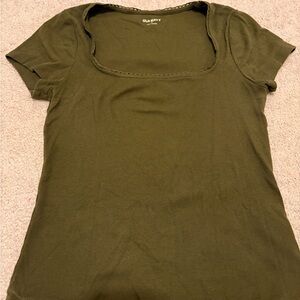 Old Navy Olive Green Lace Neckline Top (size: m)